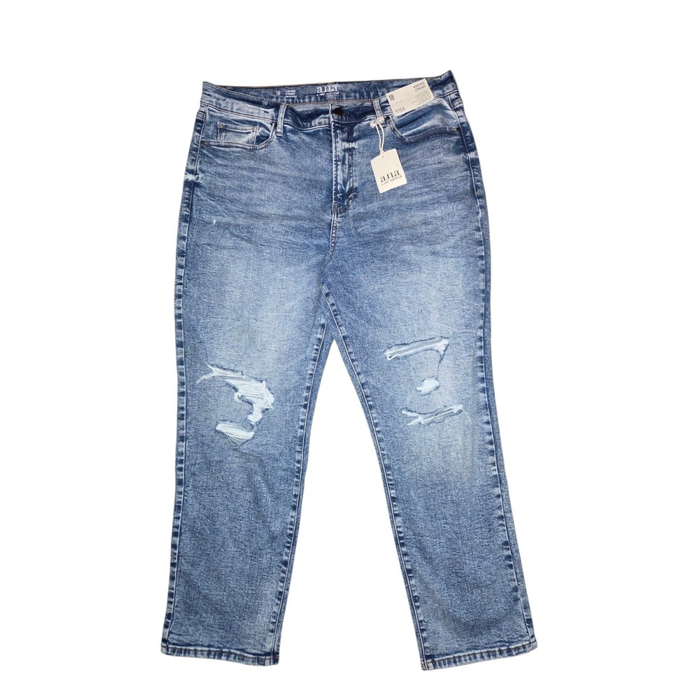ANA Acid Wash High-Rise Straight Distressed Jeans 18 NWT Cosmic Blue